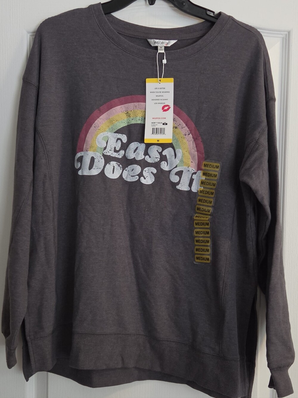 Wildfox Easy Does It Rainbow Graphic Sweatshirt - Medium - Gray